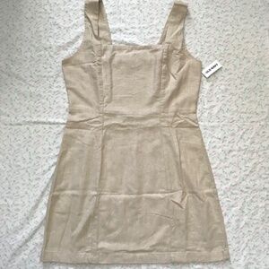 NWT Old Navy Square Neck Linen Blend Mini Dress Tan Brown M Petite